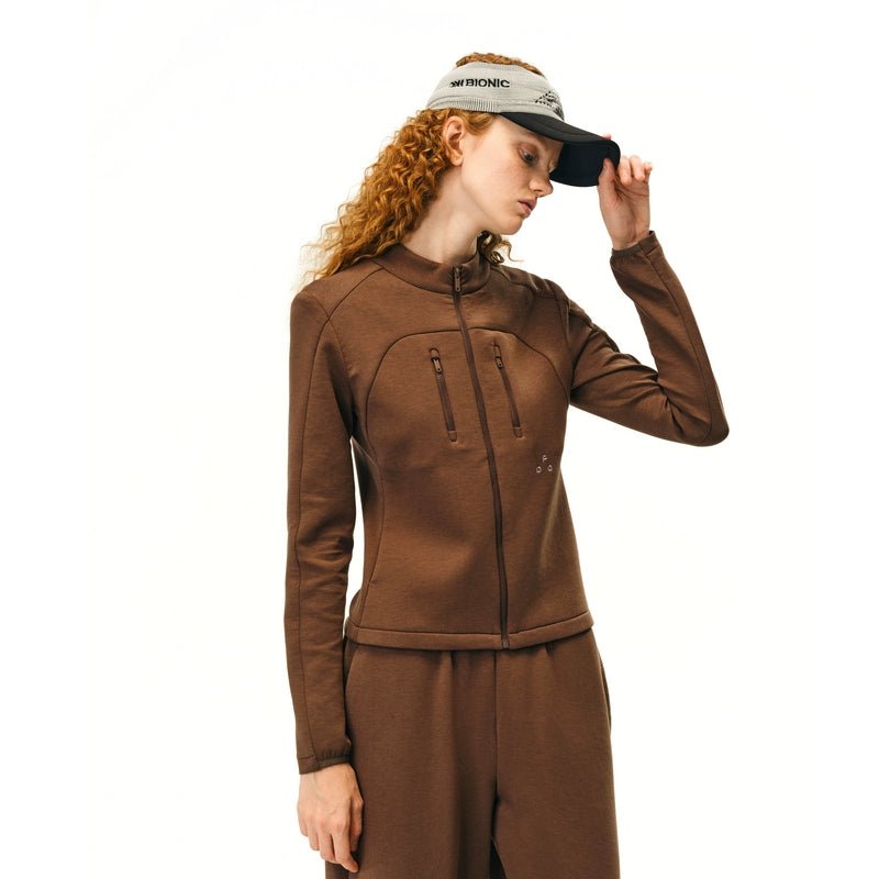 Women's  double layer air knit top - breathable streetwear top with zip jacket wide leg pants casual outfit