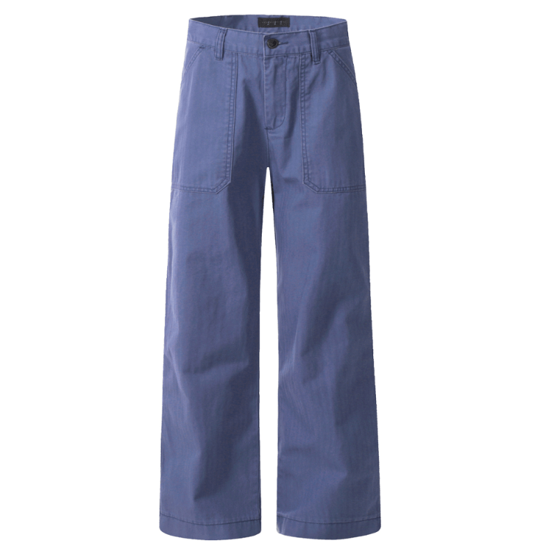 Men's women's French workwear pants - blue wide leg streetwear trousers with patch pockets visible stitching