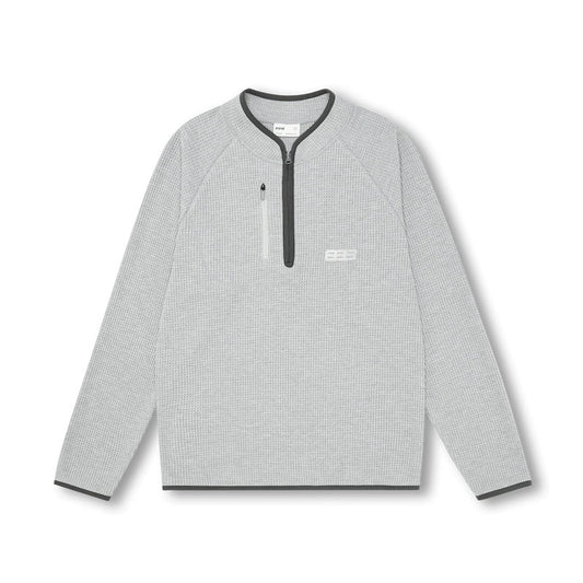 Men's heavyweight waffle knit hoodie - light gray pullover with magnetic closure black trim crew neck casual