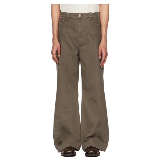 Women's men's distressed flare pants brown - retro 70s vintage jeans wide leg bootcut trousers