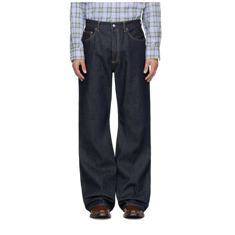 Women's men's vintage jeans - high waist wide leg raw denim dark blue selvedge five pocket classic