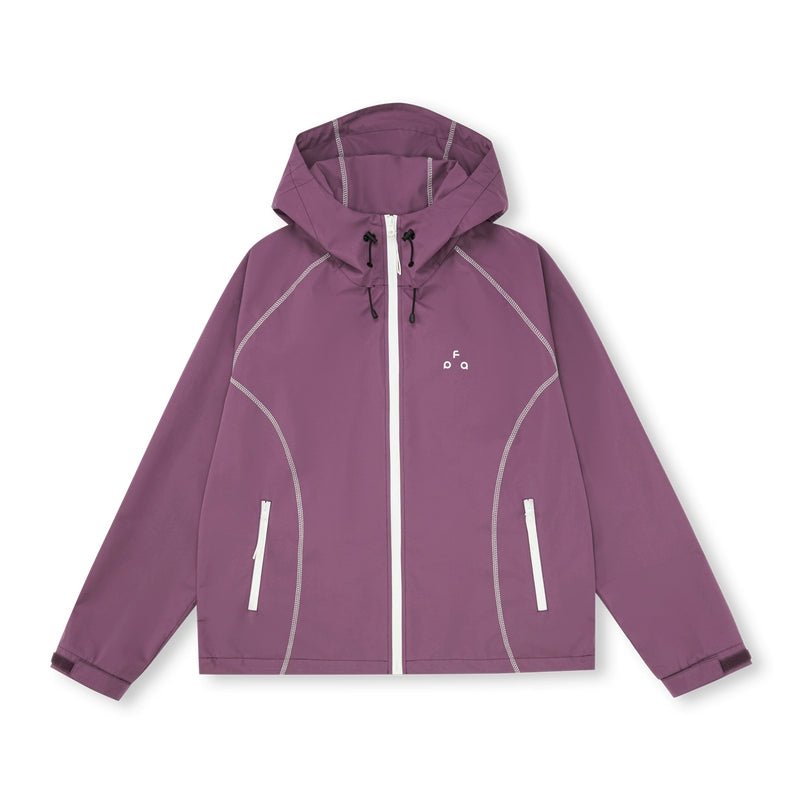 Men's women's waterproof outdoor jacket - purple windbreaker rain coat with white zipper pockets | Stain resistant lightweight hiking jacket