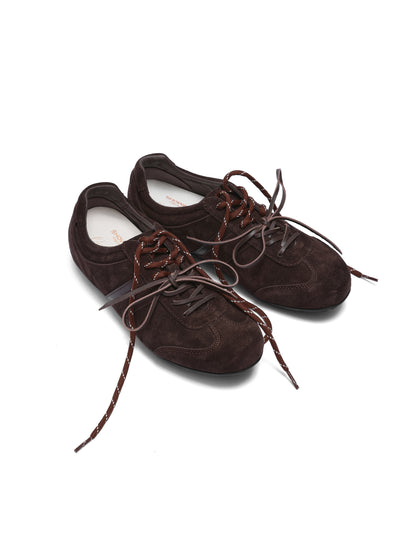 Elevated Suede German Trainer Sneakers — brown pair, angled top view