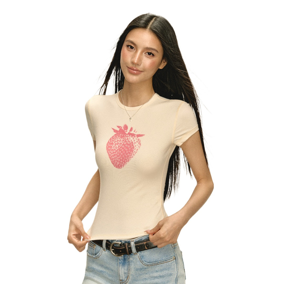 Strawberry Print Crewneck Short Sleeve Tee - view 4