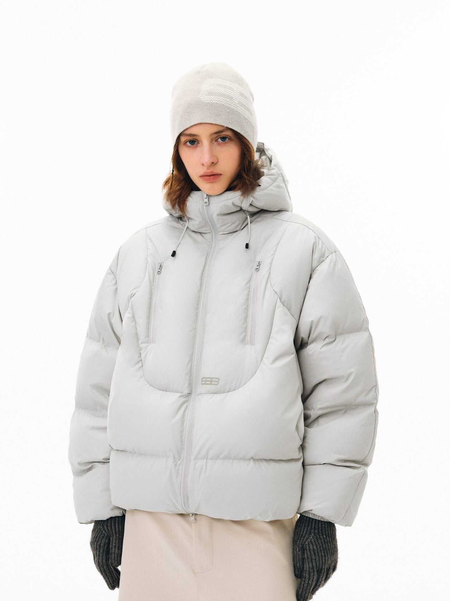 Women's 3D short down jacket - Coconut white fashionable puffer with skirt urban winter street style