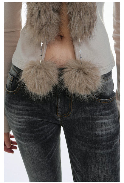 Faux-Fur Trim Knit Cardigan