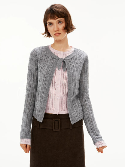 Faux-Layered Argyle Wool Cardigan