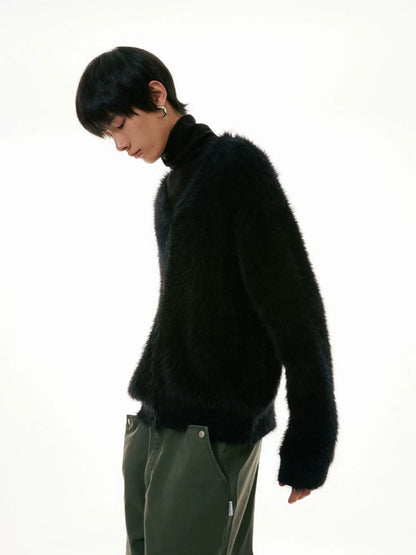 Faux Mink V-Neck Unisex Cardigan