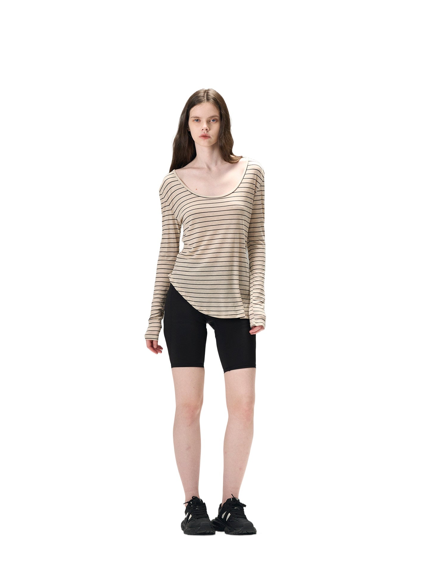 Tencel Wool Striped U-Neck Tee