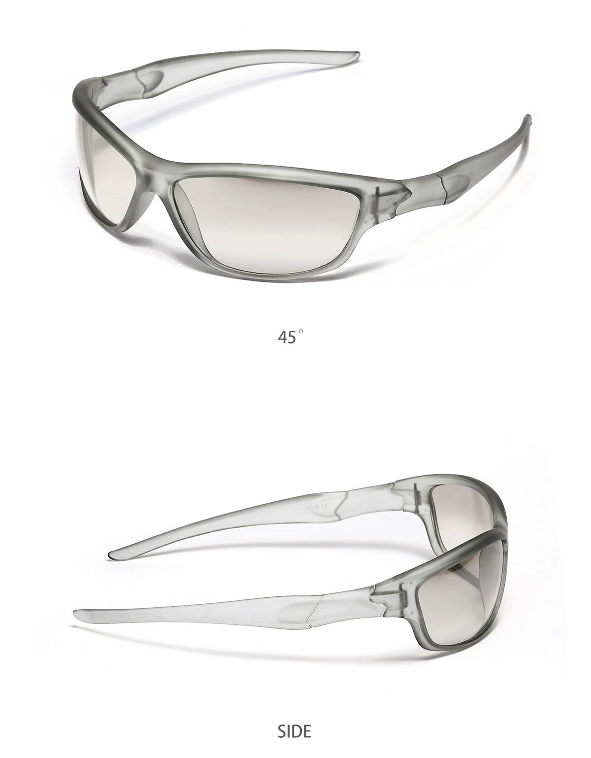 Futuristic Angular Sunglasses — Silver frame shown from front angle and side