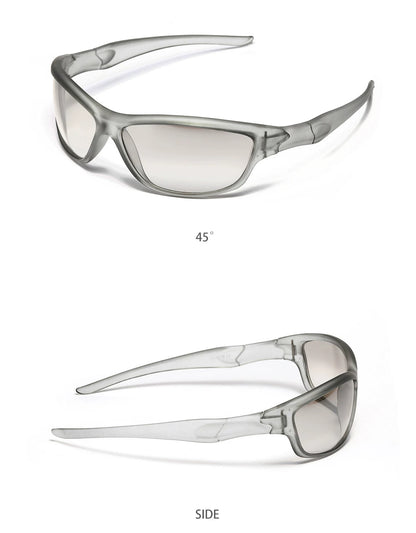 Futuristic Angular Sunglasses — Silver frame shown from front angle and side