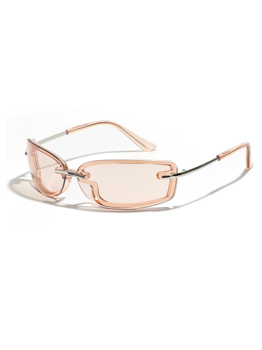 Brown Futuristic Half-Rim Sunglasses