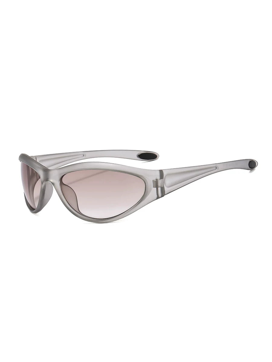 Lunettes de soleil ovales futuristes — coloris argenté ; détails de la monture et des verres