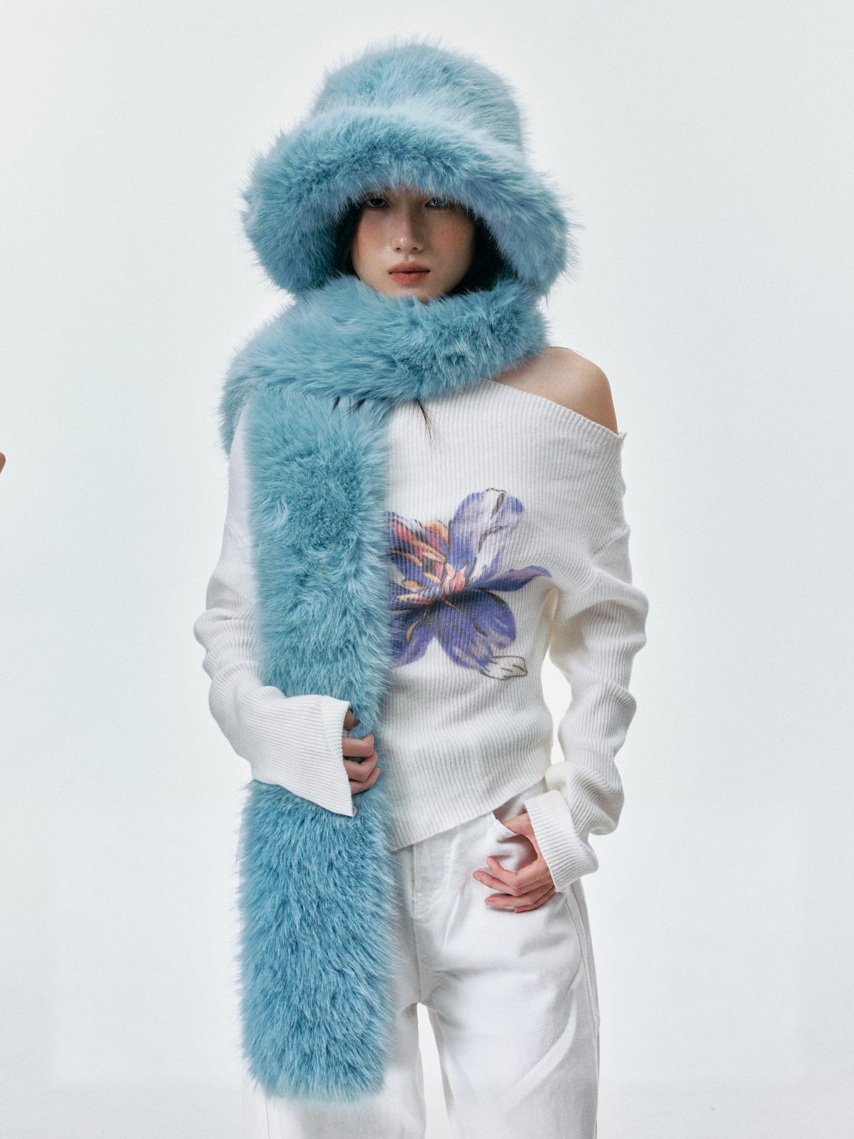 Fuzzy Bucket Hat and Long Scarf Set