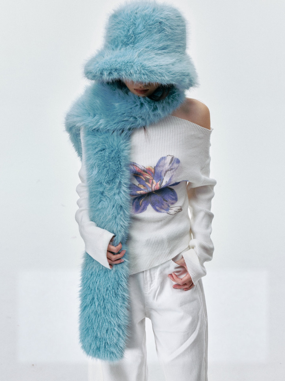 Fuzzy Bucket Hat and Long Scarf Set
