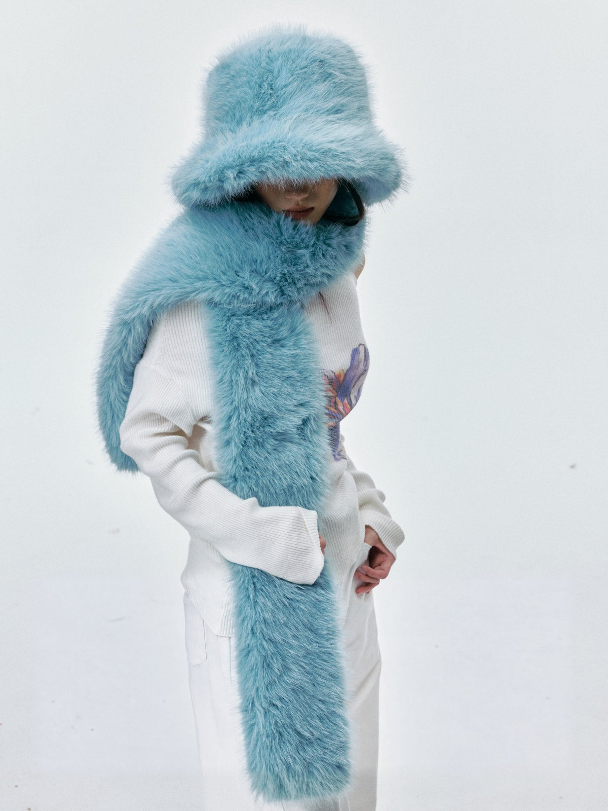 Fuzzy Bucket Hat and Long Scarf Set