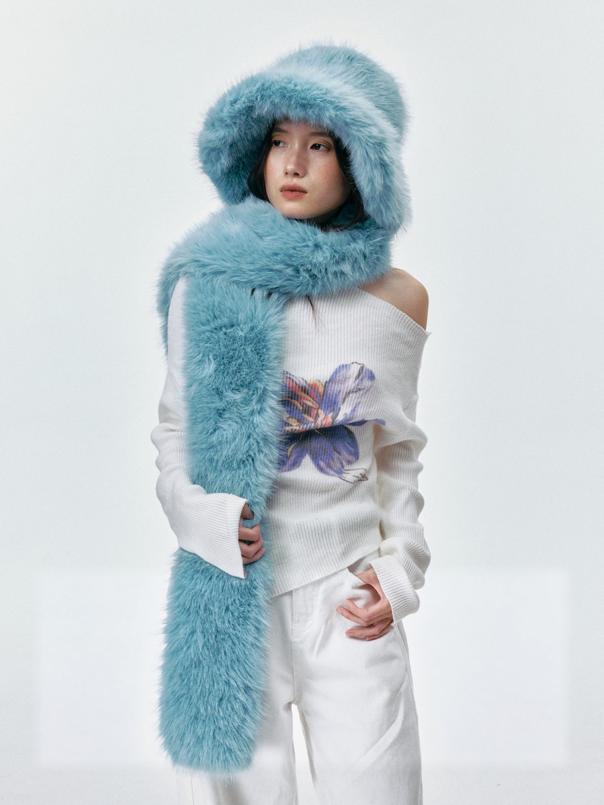 Fuzzy Bucket Hat and Long Scarf Set