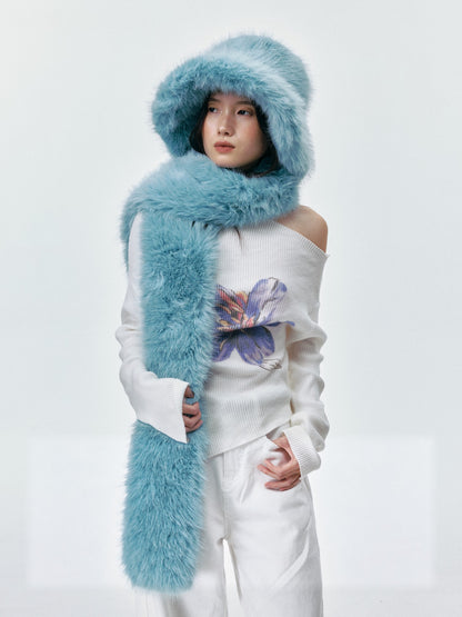 Fuzzy Bucket Hat and Long Scarf Set