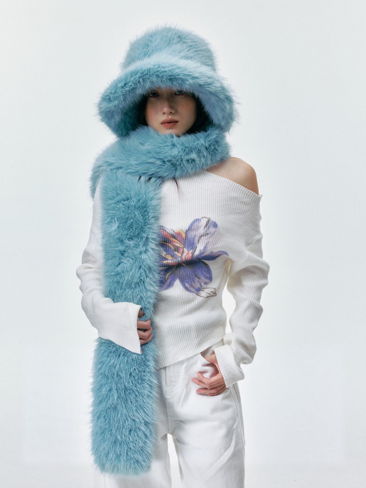 Fuzzy Bucket Hat and Long Scarf Set