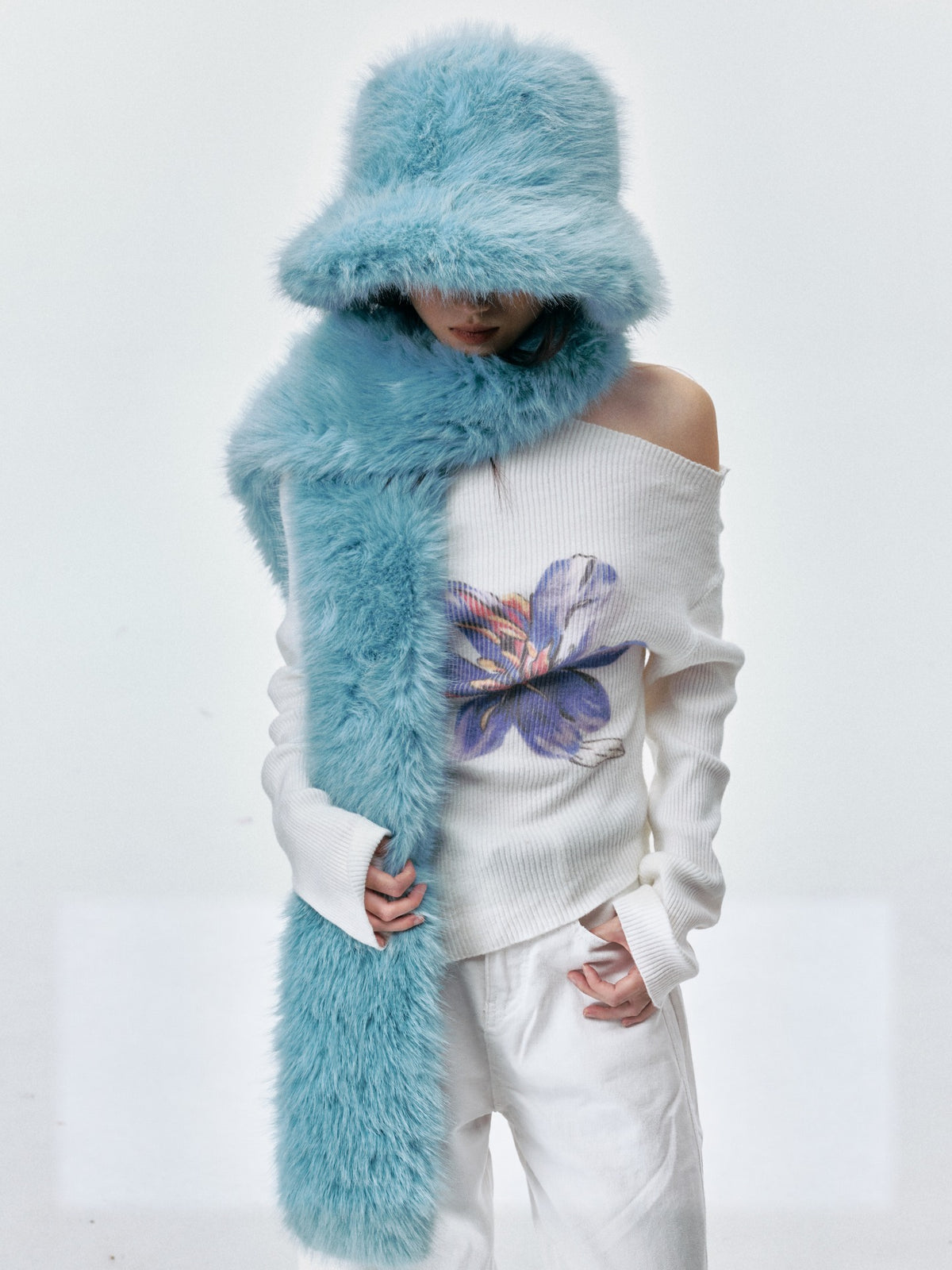 Fuzzy Bucket Hat and Long Scarf Set