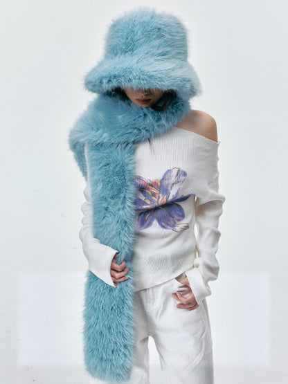 Fuzzy Bucket Hat and Long Scarf Set