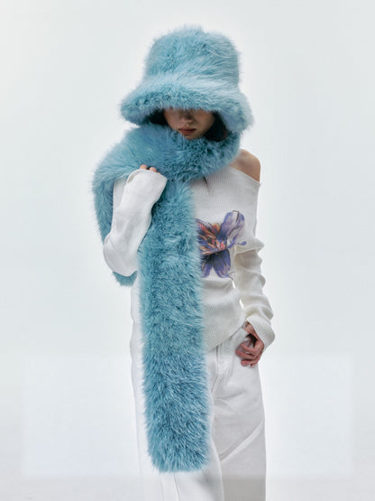 Fuzzy Bucket Hat and Long Scarf Set