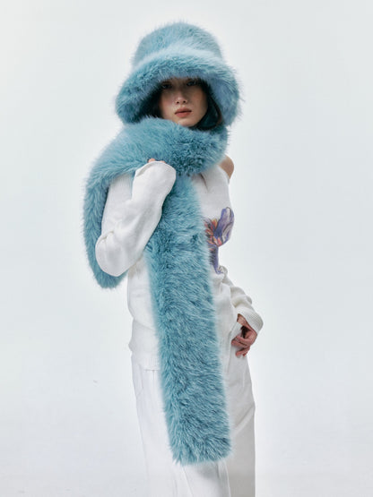 Fuzzy Bucket Hat and Long Scarf Set