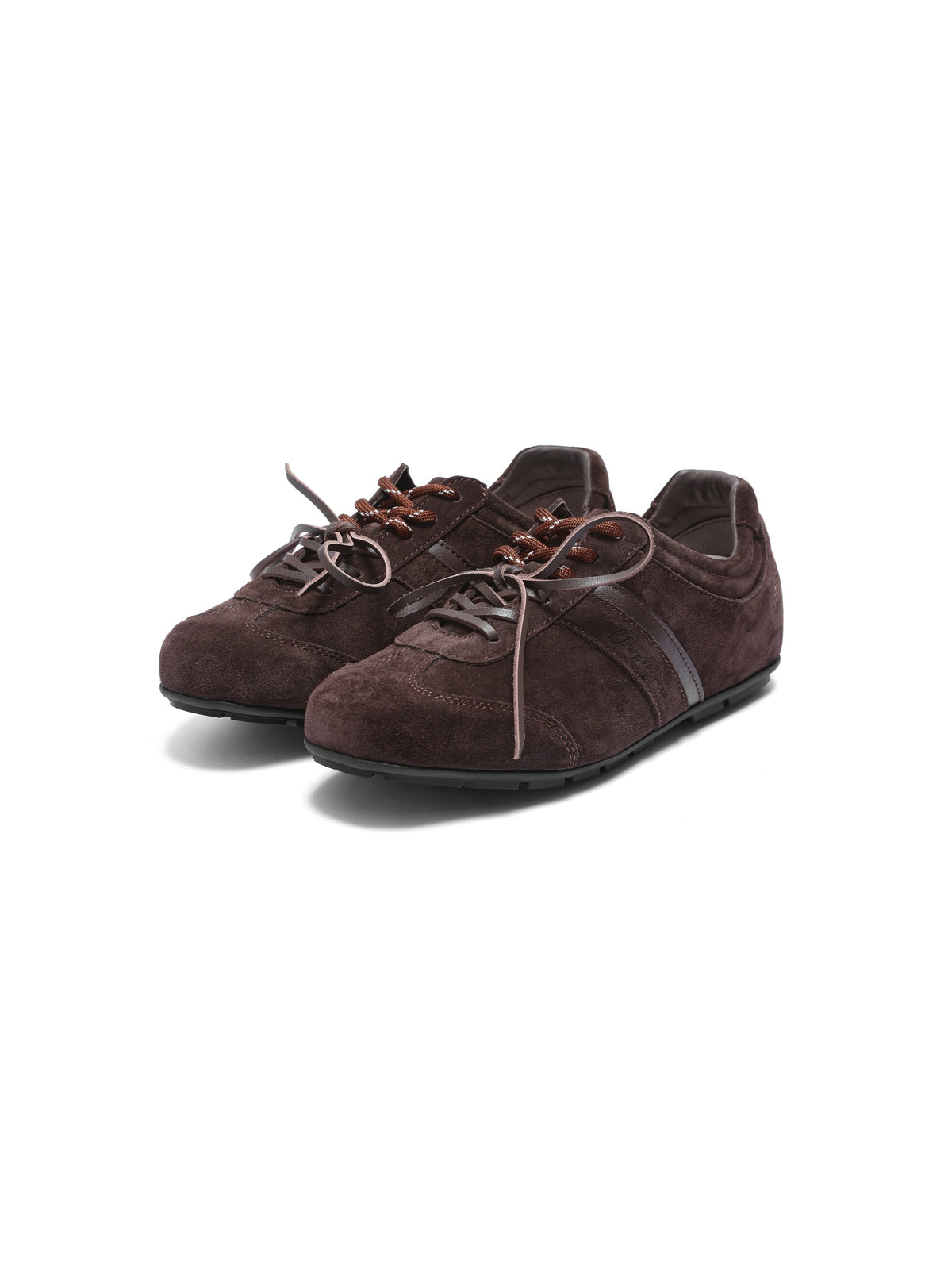 Elevated Suede German Trainer Sneakers in brown suede, front pair