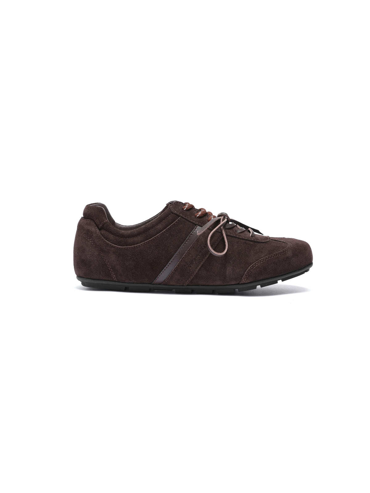 Elevated Suede German Trainer Sneakers in brown suede, side view