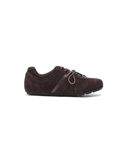 Elevated Suede German Trainer Sneakers in brown suede, side view