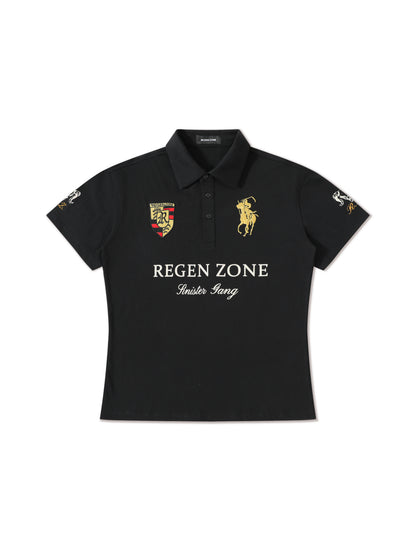 Gold-Embroidered Cinched-Waist Polo