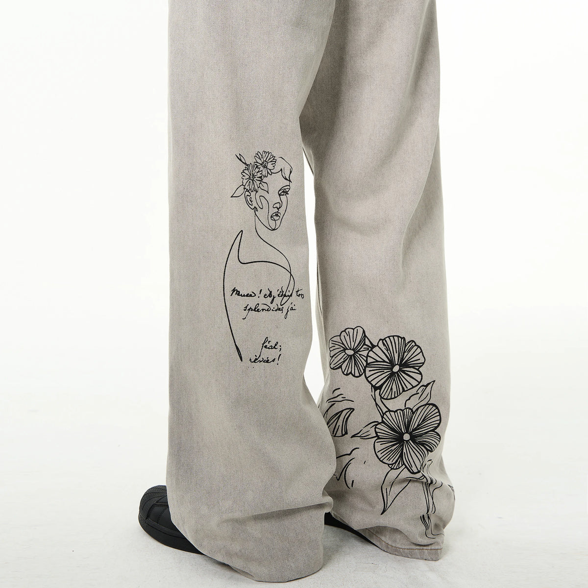 Graffiti Distressed Flared Denim Jeans