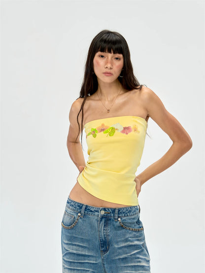 Graphic Print Strapless Bustier Top
