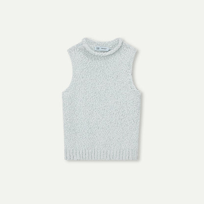 High Neck Textured Cotton Knit Tank Top