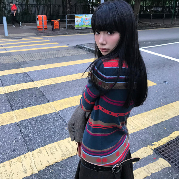 Color-Block Striped Knit Sweater