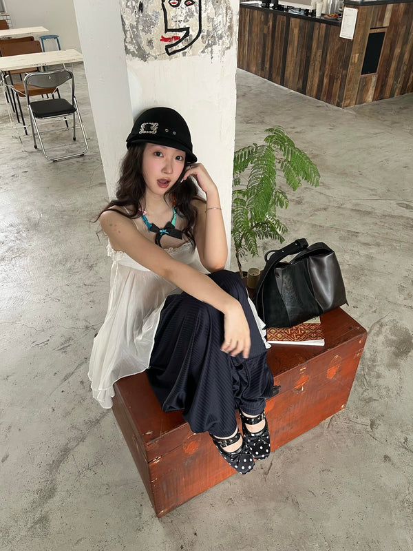 Navy Pinstripe Harem Pants