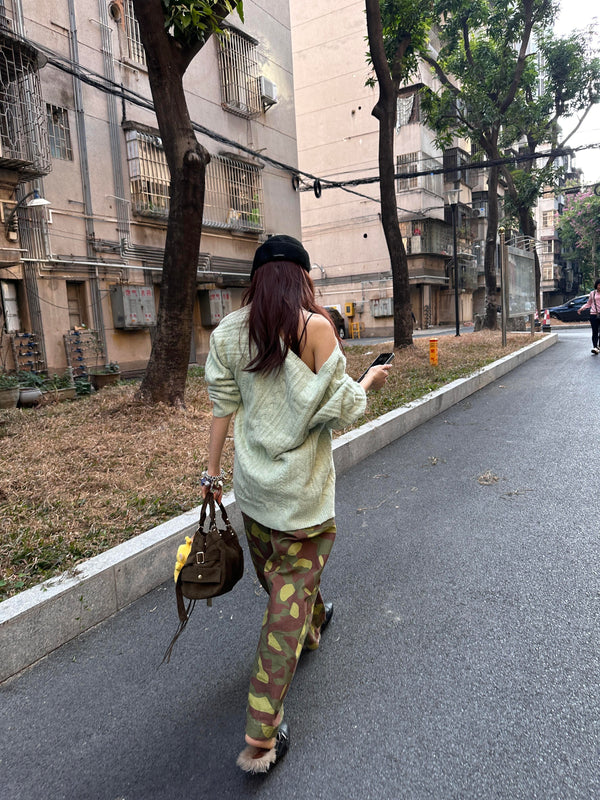 Mint Wool Blend Cable Knit Sweater