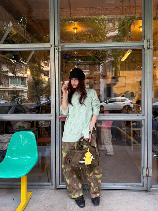 Mint Wool Blend Cable Knit Sweater