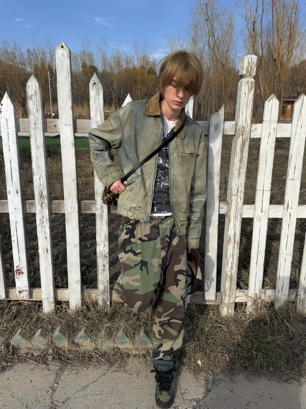 Leopard Panel Camouflage Cargo Pants