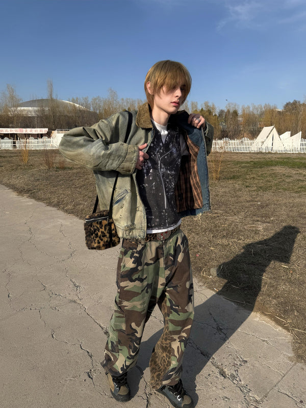 Leopard Panel Camouflage Cargo Pants
