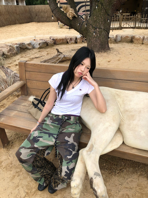 Leopard Panel Camouflage Cargo Pants