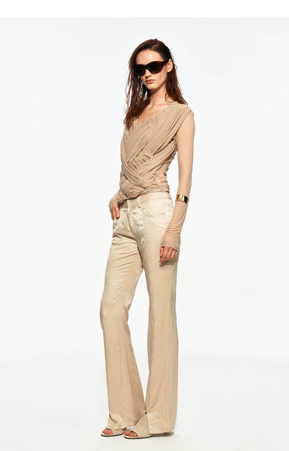 Interwoven V-Neck Fitted Long-Sleeve Top