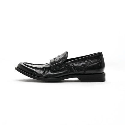 Italian Calf Leather Ruched Loafers — black shoe, side view