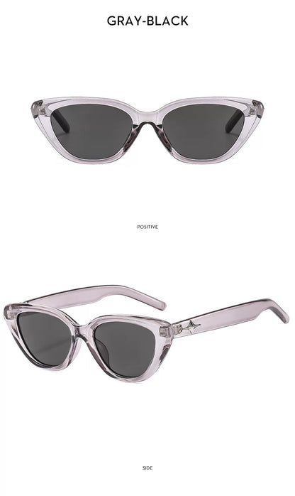 Cat-Eye-Sonnenbrille mit transparentem Rahmen — Farben: durchscheinend, grau ; Rahmen- und Glasdetails