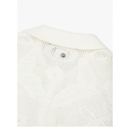 Lace-Knit Jacquard Polo Knit Top