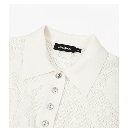 Lace-Knit Jacquard Polo Knit Top