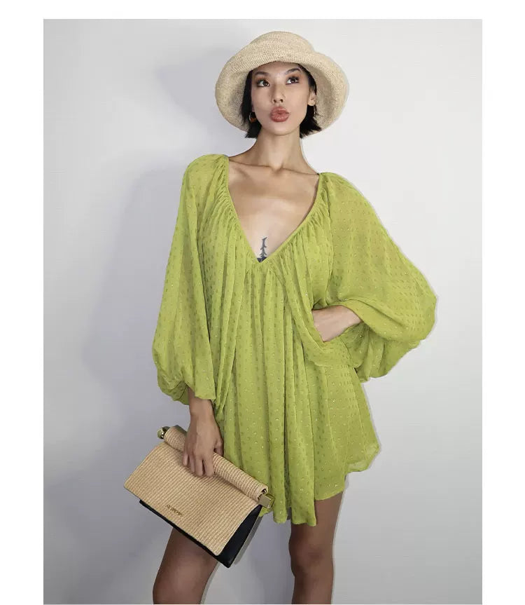 Lantern Sleeve Polka Dot Dress