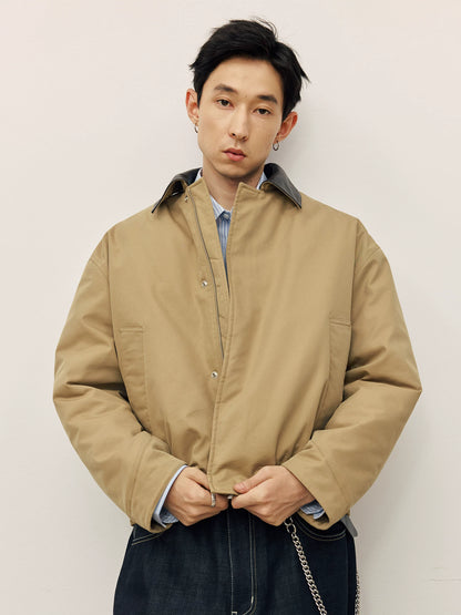 Leather-Collar Primaloft Harrington Jacket