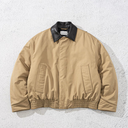 Leather-Collar Primaloft Harrington Jacket