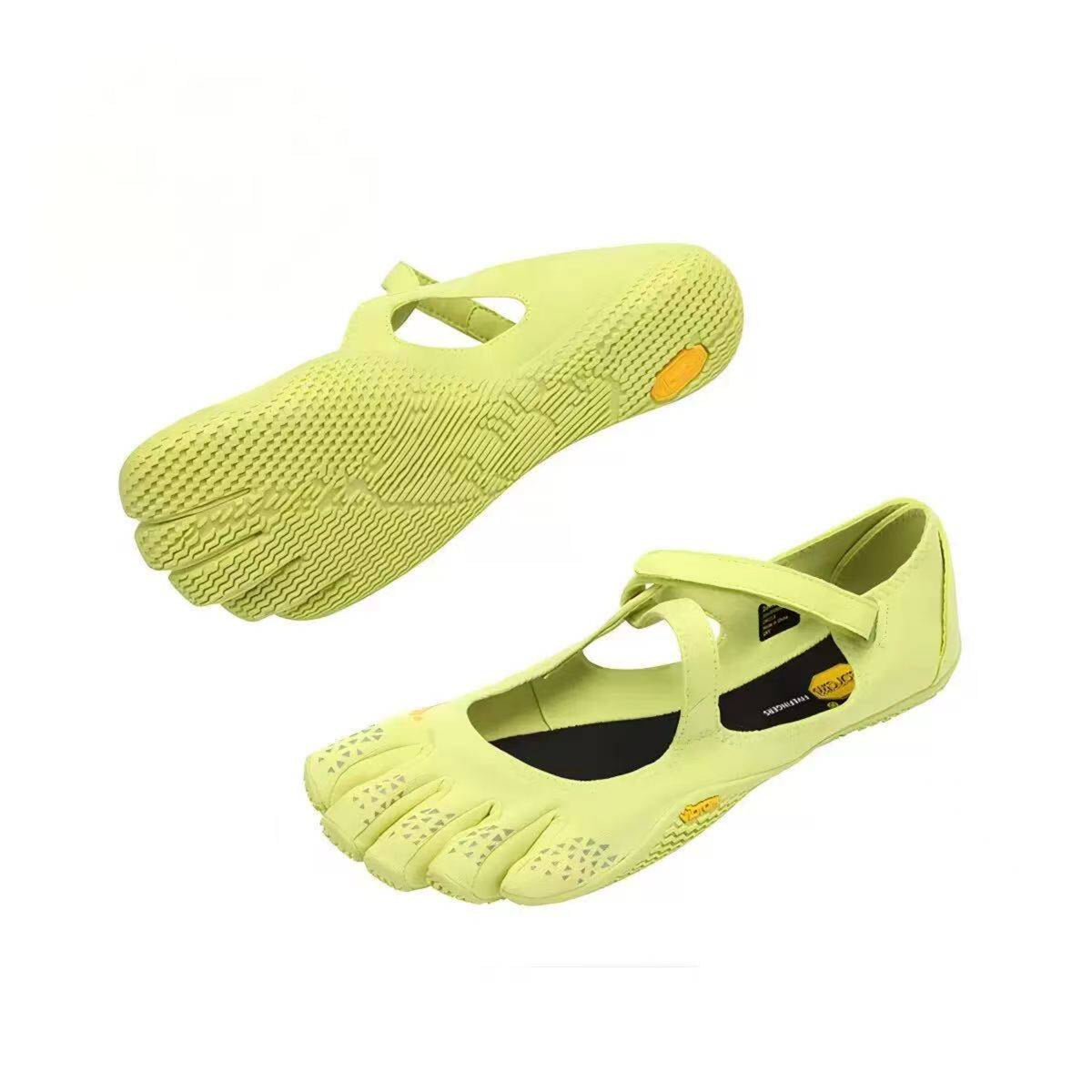 Lime green FiveFingers V-Soul shoes, upper and outsole views